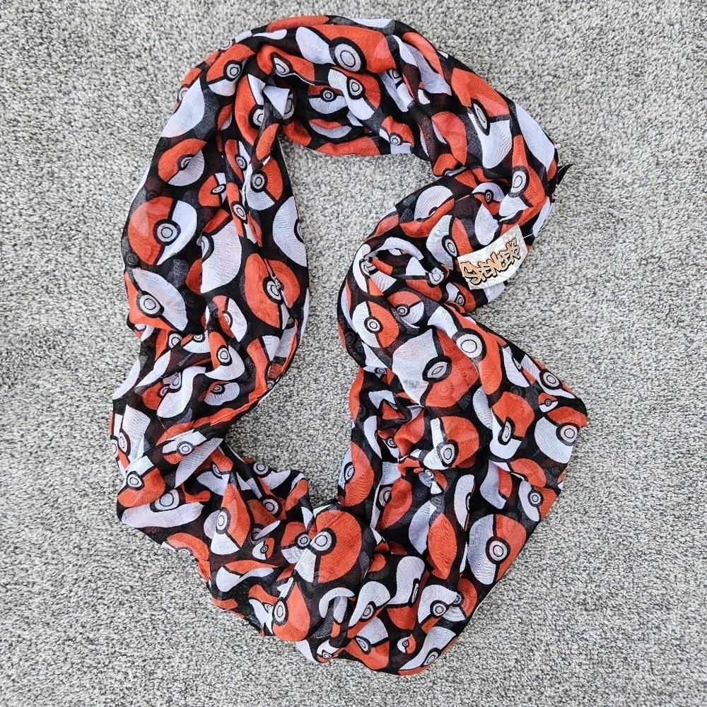 Pokemon Pokeball Polyester Lightweight Scarf Spencers Gifts NWT Infinity Wrap